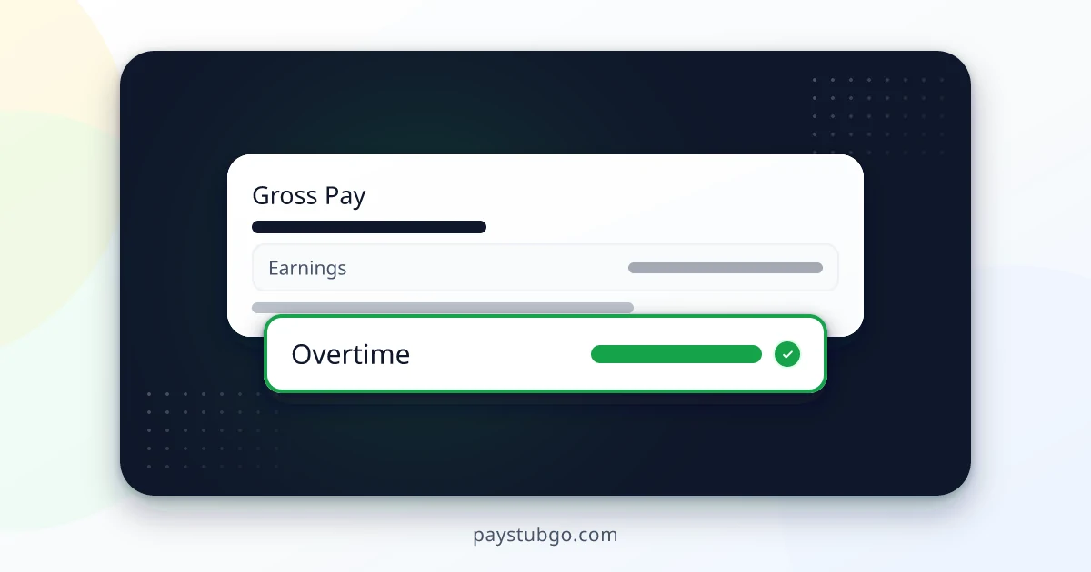 A clean visual breakdown contrasting standard base wages and overtime time and a half earnings blocks.